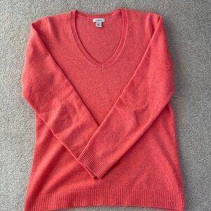 L.L. Bean Women's V-Neck Sweater in Coral-Red Cashmere
